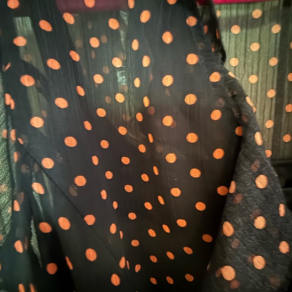 JBS Midi Dress Womens 14W Brown Polka Dot Ruffle Tie Semi Sheer Faux Wrap - Picture 8 of 9
